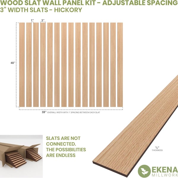 48H X 1/4T Adjustable Wood Slat Wall Panel Kit W/ 3W Slats, Hickory Contains 15 Slats